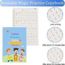 Libros mágicos 3D franceses para niños, cuadernos de caligrafía de aprendizaje, libros de ejercicios de letras, números, matemáticas y dibujo, cuadernos set de 4 libros, libros de matemáticas y caligrafía Montessori
