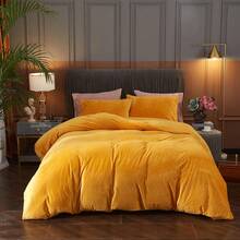 DIvellow Velvet Duvet Cover Queen Set Sage Green Comforter Cover 3Pcs Ultra Soft Cover Breathable Solid Luxury Flannel Velour Duvet Cover Zipper Closure Corner Tie - 金色 - 查看 1