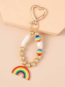 1pc Creative Rainbow Beaded Keychain, Suitable For Women And Men, Everyday Wear Car Accessories Bag Charm Backpack For School - Multicolor - View 10