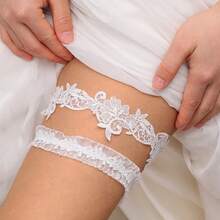 2023 European And American Bride Wedding Garter Elastic Lace Trim Leg Ring 1 Pair Garter Set Leg Hoop - White - View 2