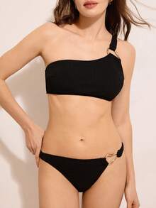 Costasola 夏季女士单肩无袖性感比基尼泳装 - 黑色 - 查看 2