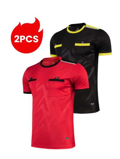 2pcs Sports Referee Uniform, Comfortable Breathable Short Sleeve T-Shirts With Pockets For Football, Badminton, Table Tennis Training, Running