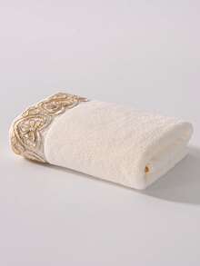 1 件/2 件浪漫心形蕾丝珊瑚绒装饰毛巾（轻薄），超柔软吸水亲肤速干手巾，家居装饰，户外泳池毛巾，成人情侣浴室面巾，浴巾 70*140cm，面巾 34*75cm - 米色 - 查看 14