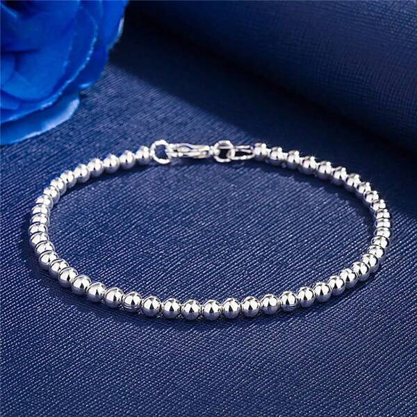 Pulseira de prata esterlina 925 com corrente de contas de 4 mm para mulheres e homens, joias populares da moda para festa de casamento