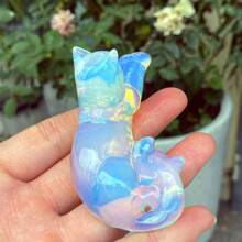 1 pieza Figura de gato de Obsidiana natural/Ópalo, Gato de cristal de cuarzo, Estatua de animal de cristal, Decoración para el hogar, Artículo de regalo de cristal; *El ópalo es sintético, por favor evite si le preocupa