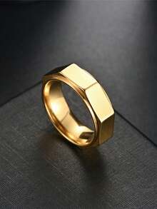 1 件时尚多边形金色/银色/黑色不锈钢戒指，男士独特情侣戒指