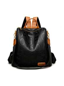 Large Capacity Women's Backpack With Adjustable Strap, Crocodile Leather Texture, Suitable For Commuting, Casual Use, And Travel