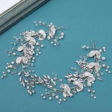 Korean Style Bride Pearl & Crystal Headband, Rustic Bridal Hair Accessories, Alloy & Rhinestone Hairband For Hanfu And - Silver - View 3