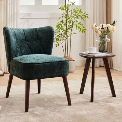 Modern Wingback Living Room Chair, Upholstered Fabric Accent, Single Sofa Chair With Lounge Seat And Wood Legs For Office/Bedroom/Reading Spaces, Green