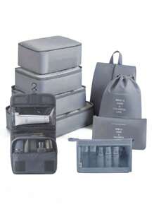 Set organisateur de voyage 9-en-1. Sacs de rangement de grande capacité, organisateurs de bagage pour vêtements, sous-vêtements, chaussures, cosmétiques, articles de toilette. Convient pour les chemises, sous-vêtements, vêtements, maquillage, rouge à lèvres, ombre à paupières, fond de teint, éponge, pinceaux, brosse à dents, dentifrice, nettoyant pour le visage, etc. Idéal pour les voyages, l'hôpital, le dortoir, l'école, les vacances, les fournitures scolaires.