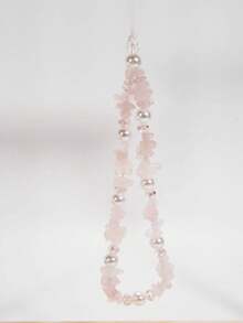 复古优雅不对称粉色水晶手机挂绳、珍珠手机壳挂绳、水晶石手机吊坠 - 彩色 - 查看 1