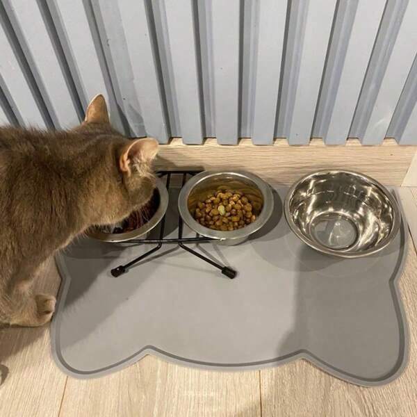 1 pieza Mantel individual de silicona para mascotas, alfombra para tazón de gato y perro, alfombra para tazón de gato, antideslizante e impermeable, fácil de limpiar