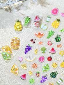 1pc Fruit Party Nail Sticker 3D Three-Dimensional Jelly Relief Nail Sticker New Grape Strawberry Lemon Lemon Apple Sticker Suitable For DIY Art Charming Design Nails - Multicolor - View 2