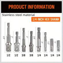 8pcs/Set Electric Socket Wrench Adapter With Beads, Square Head 1/2 1/4 3/8 Hex Handle Socket AD Connecting Rod