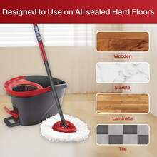 HOME TIMES Microfiber Scrub Brush And Mop Head Replacement - Compatible With O Cedar EasyWring 1-Tank System, Durable Hard Bristle For Bathroom, Kitchen, Tub, And Tile Cleaning, Bathroom Cleaning Accessories | Durable Cleaning Tool, Mop Head - 白色 - 查看 6