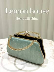 1pc Mint Green Glitter Elegant Handbag, Fashionable Clutch Purse Suitable For Evening Party, Wedding, Cocktail, Ideal Gift For Women - Mint Green - View 6