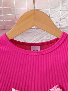 Infant Girls' Cute Bee & Bow Print Round Neck Knee-Length Fashion Comfortable Dress, Autumn - Pink - View 3