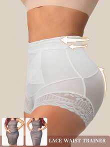 1pc Braga Faja Tiro Alto Sin Costuras. Control Abdomen, Levanta Glúteos, Detalle Encaje. - Blanco - Ver 6