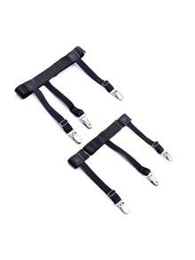 1 双男士衬衫固定带，黑色，可调节弹性衬衫吊袜带，衬衫固定带，带升级防滑锁扣，让衬衫保持塞入