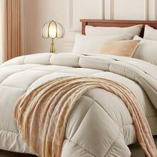 Newspin Queen Bed In A Bag 8 Pieces Comforter Set, Black All Season Bed Set, Queen Bedding Sets With Comforter And Sheets, Pillow Shams, Flat Sheet, Fitted Sheet, Pillowcases And Bed Skirt - 米色-方形 - 查看 1