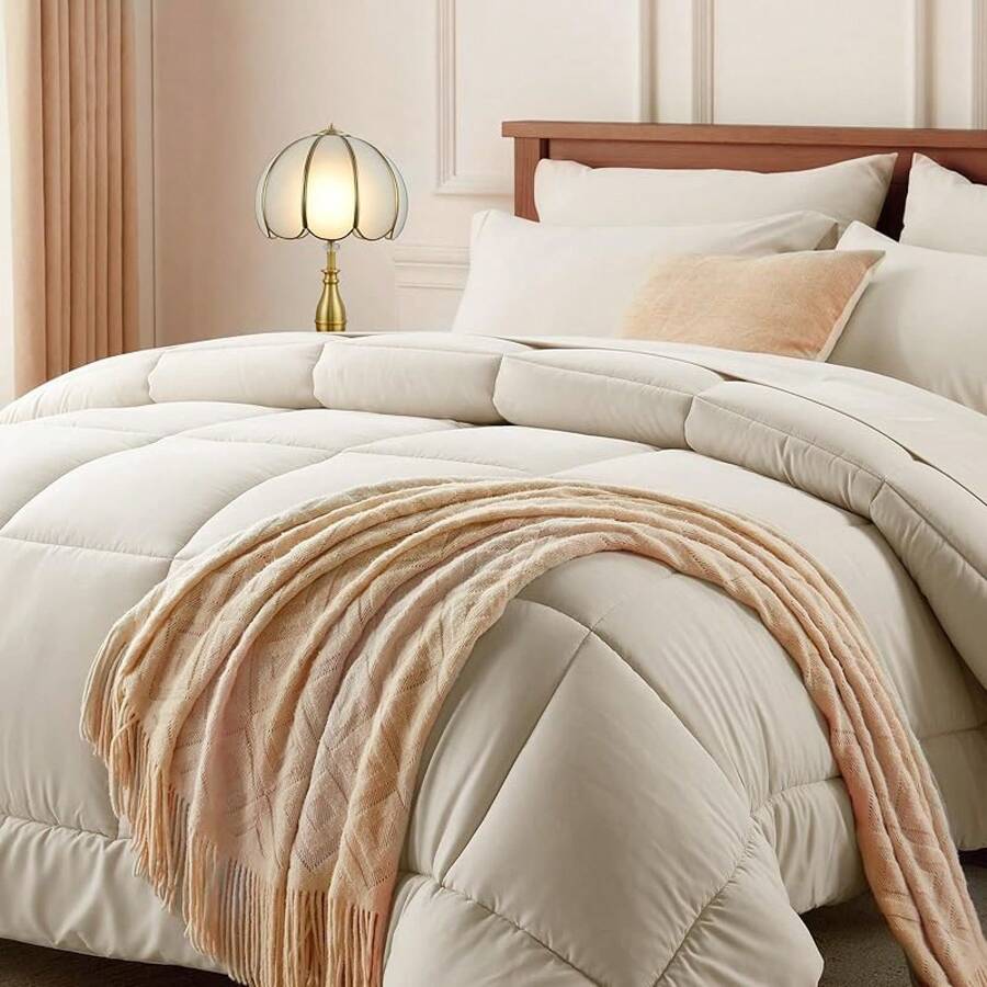 Newspin Queen Bed In A Bag 8 Pieces Comforter Set, Black All Season Bed Set, Queen Bedding Sets With Comforter And Sheets, Pillow Shams, Flat Sheet, Fitted Sheet, Pillowcases And Bed Skirt - 米色-方形 - 查看 1