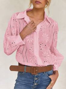 Conjunto de ropa de vacaciones de mujer verano Vaiaye de unicolor, tipo bohemio, con blusa bordada y calada, apropiada para vacaciones y uso diario