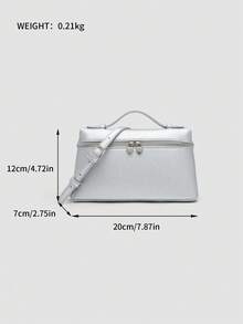 1 pieza Bolso de hombro cuadrado de unicolor con textura de lichí en PU, pequeña cartera para mujeres, apta para combinaciones de moda diaria y salidas - Plateado - Ver 10
