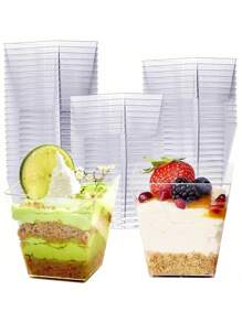 50 Stück 60ml klare Tassen/Schalen für Pudding, Mousse, Gelee, Partys, geeignet für Mousse, Pudding, Dessert, Mini-Eistorte usw. Wiederverwendbare Dessert-Dekoration für Geburtstags-Partys, Hochzeiten und andere Veranstaltungen