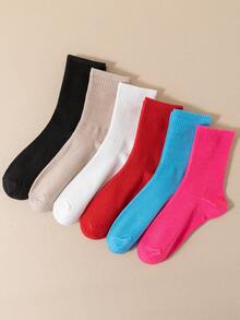 1/5 Pairs Solid Color Candy Series High Elasticity Soft Comfortable Women Mid-Calf Socks, Fashionable & Personalized For Daily Use - Mouldless - View 21