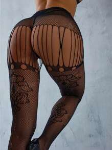 Sexy Lingerie Black Fishnet Lace-Up Waist-High Garter Tights Featuring Combined Medium And Small Mesh, Ideal For Daily Outings And Sexy Nights To Showcase Feminine Figure And Charm.