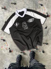 Camisa polo de fútbol con bloqueo de color casual y suelta para hombre, primavera/verano