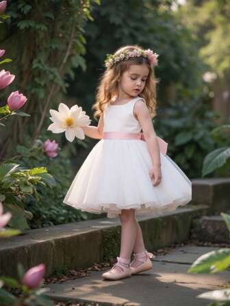 2 件套女婴 0-2 岁服装套装迷你连衣裙，白色洗礼长袍适合角色扮演派对