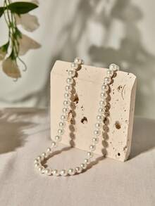 1件简约独特仿珍珠颈链，女士款，毛衣配饰，圣诞节冬季礼物 - 白色 - 查看 2