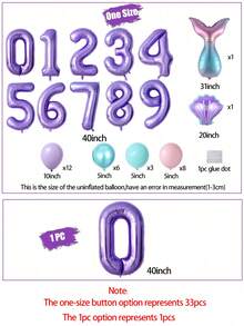 1 件/33 件美人鱼海洋主题气球套装，40 英寸紫色数字美人鱼尾巴和贝壳铝箔气球和马卡龙色乳胶气球，适用于生日派对婚礼婴儿洗礼装饰用品 - 彩色 - 查看 2