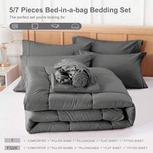 Newspin Queen Bed In A Bag 8 Pieces Comforter Set, Black All Season Bed Set, Queen Bedding Sets With Comforter And Sheets, Pillow Shams, Flat Sheet, Fitted Sheet, Pillowcases And Bed Skirt - 灰色 - 查看 5