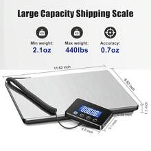 Shipping Scale, 440 Lbs/0.35oz High Accurate Digital Postal Scale With Hold/Tare Function, Shipping Scale For Small Business, Packages, Luggage, Home Use, Battery & Charging Cable Include - USB & Battery Powered - Silver - View 2