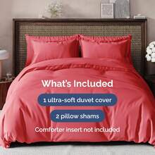 Cover Queen Size Set - Extra Soft Queen Size Duvet Cover 90 X 90 With 2 Pillow Shams - Hotel Luxury Easy Care And Fade Free W/ Zipper Closures & Ties - Breathable Bedding Set (Light Sage Green) - 27 - 紅色(無被子) - 查看 9