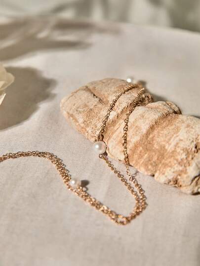 1pc Simple Elegant Faux Pearl Pendant Gold Long Back Chain For Women Charm Fashion Long Gold Necklace For Girls Sexy Beach Chain For Girls Suitable For Daily Wear And Send Good Friends Gifts Winter Gifts