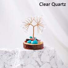 1PC Mini Natural Gemstone Chakra Lucky Tree With Wood Base | Home Office Desk Living Room Crystal Decor
