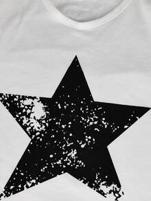 Summer V-Neck Star Print Batwing Sleeve Casual Beach T-Shirt White - White - View 4