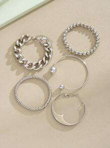 Set de 5 piezas de pulseras minimalistas punk vintage con cadena de monedas y flores, regalo para mujeres, adecuado para vacaciones, citas y uso diario