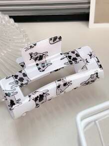 1pc Square Clamp Cartoon Cow Hair Clip, Hollow Hair Claw For Ponytail Fashion Hair Accessories Animal Claw Clips