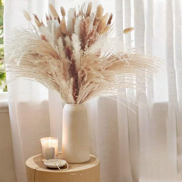 83pcs Dry Puff Reed Home Decoration Bouquet Reed Dried Flowers Wedding Floral Bouquet Bouquet Boho Style - For Wedding Arches - Perfect For Halloween, Christmas, Easter, Thanksgiving
