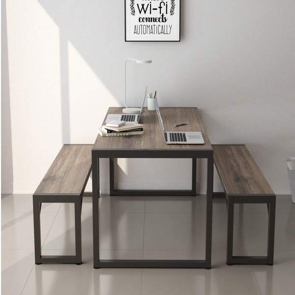 Set da pranzo da 45,5" per 4 persone, set da cucina con 2 panche, set da pranzo con struttura in metallo e piano in MDF, angolo pranzo salvaspazio