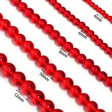 1 pieza Cuerda de cuentas de vidrio rojas, de 4/6/8/10/12mm, elegante y casual para hacer joyas DIY, apto para pulseras, collares, joyería, encantos de teléfono, llaveros, accesorios decorativos - Rojo - Ver 6