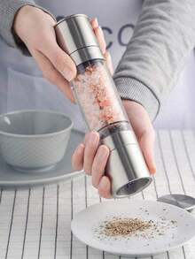 Molinillo de Pimienta y Sal 2 en 1 Moledor de Acero Inoxidable Coctelera, con Núcleo de Molienda de Cerámica y Botella de Transparente con Compartimentos,para Moler Sal y Pimienta Simultáneamente. - Gris - Ver 7