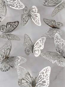 12 piezas Pegatinas de pared de mariposas 3D huecas, decoraciones para pastel, decoración de boda, decoración de sala de estar, decoraciones para fiesta de cumpleaños, pegatinas personalizadas