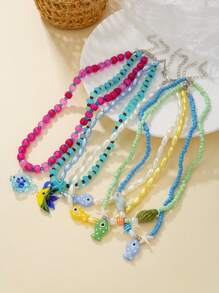 1pc Ocean Theme Vacation Style Faux Pearl, Resin Crack Bead, Ceramic Small Fish, Seaglass Tropical Fish, Starfish And Seashell Pendant Necklace For Women, Suitable For Gift And Everyday Wear