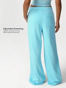 Sodalemon Pantalones deportivos sueltos y casuales para mujer con cordón y bolsillos laterales, ideales para yoga, pilates, entrenamiento y actividades al aire libre - Celeste - Ver 2