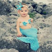3件套手工钩针美人鱼尾巴服装新生儿摄影道具婴儿洗礼裙派对礼物婴儿拍照服装 - 彩色 - 查看 9